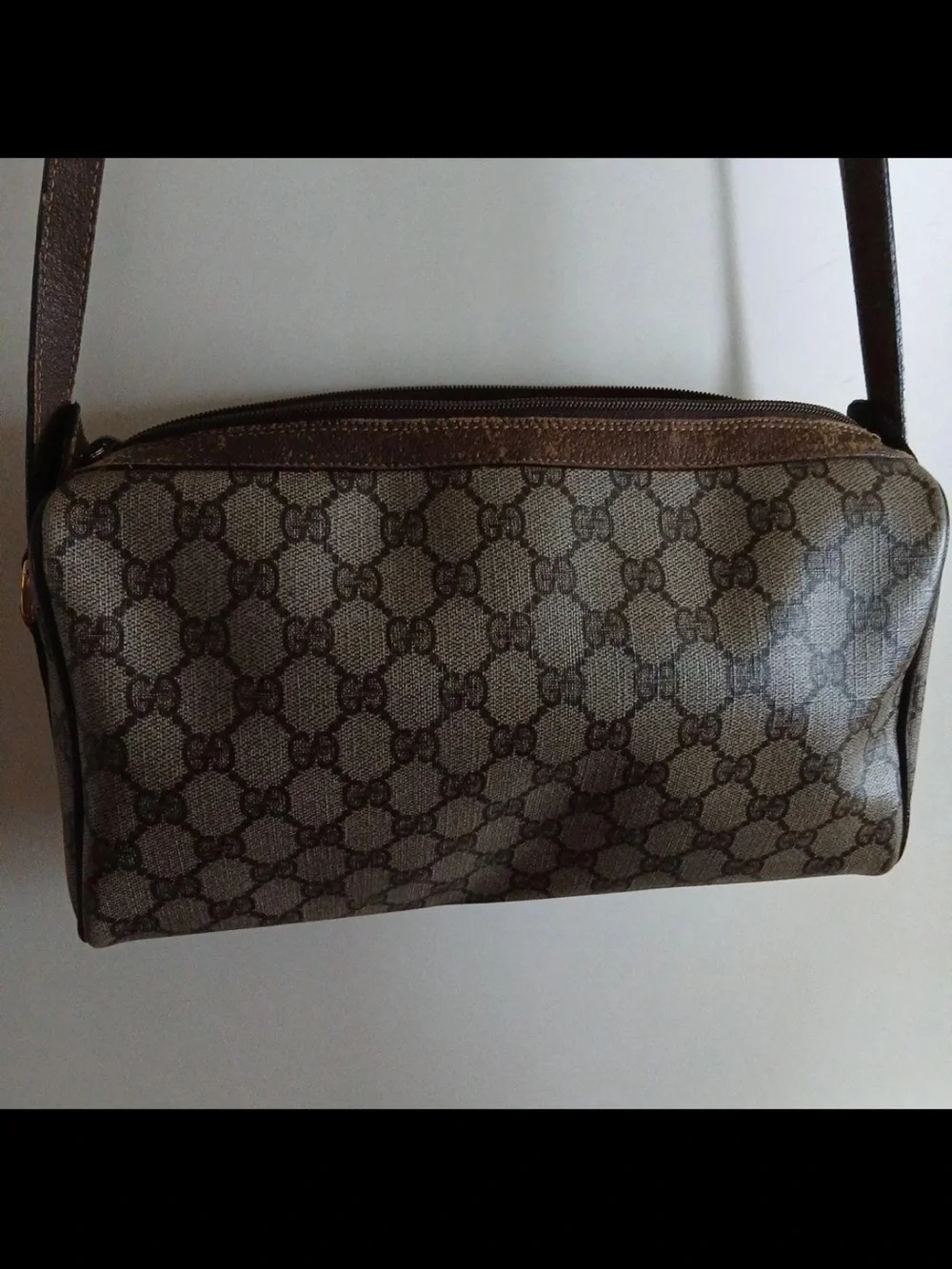 Gucci Brown Monogram Shoulder Bag with Green-Red Web Accent